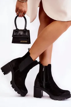 Zamszowe Damskie Botki Na Platformie Czarne Lemar Martine