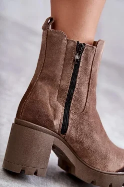 Zamszowe Damskie Botki Na Platformie Beżowe Lemar Martine