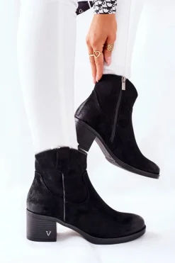 Zamszowe Damskie Botki Ocieplane Czarne Hillbrook