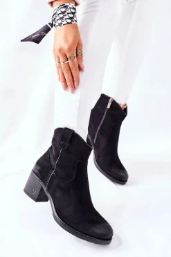 Zamszowe Damskie Botki Ocieplane Czarne Hillbrook