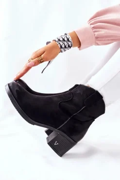 Zamszowe Damskie Botki Ocieplane Czarne Hillbrook