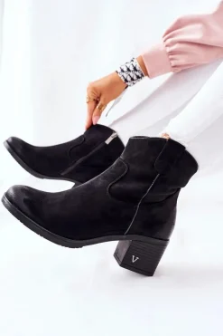 Zamszowe Damskie Botki Ocieplane Czarne Hillbrook