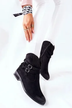 Zamszowe Damskie Botki Ocieplane Czarne Castlerock