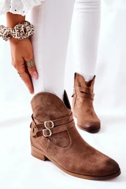 Zamszowe Damskie Botki Ocieplane Beżowe Castlerock