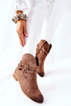 Zamszowe Damskie Botki Ocieplane Beżowe Castlerock