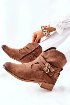 Zamszowe Damskie Botki Ocieplane Beżowe Castlerock