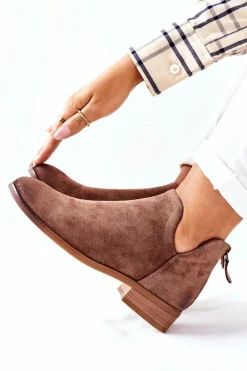 Zamszowe Damskie Botki Ocieplane Beżowe Joaliene