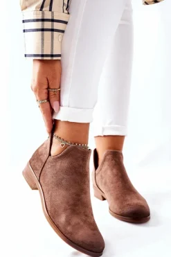 Zamszowe Damskie Botki Ocieplane Beżowe Joaliene