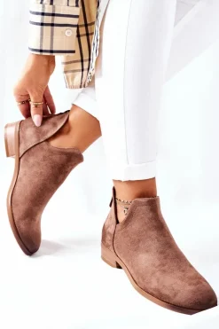 Zamszowe Damskie Botki Ocieplane Beżowe Joaliene