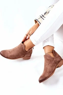 Zamszowe Damskie Botki Ocieplane Beżowe Joaliene