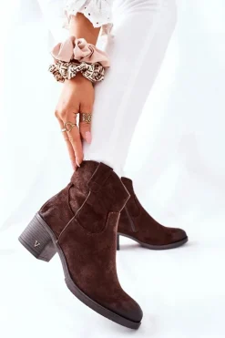 Zamszowe Damskie Botki Ocieplane Brązowe Hillbrook