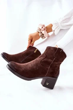 Zamszowe Damskie Botki Ocieplane Brązowe Hillbrook