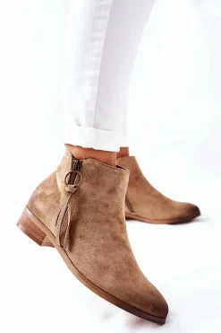 Zamszowe Damskie Botki Ocieplane Beżowe Janice