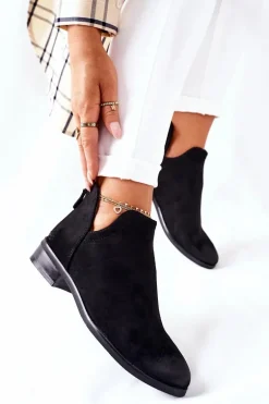 Zamszowe Damskie Botki Ocieplane Czarne Joaliene