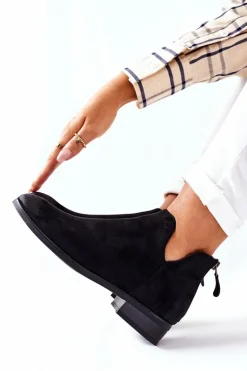 Zamszowe Damskie Botki Ocieplane Czarne Joaliene