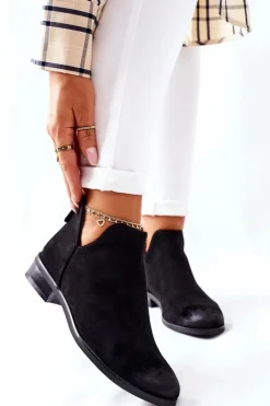 Zamszowe Damskie Botki Ocieplane Czarne Joaliene