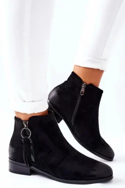 Zamszowe Damskie Botki Ocieplane Czarne Janice