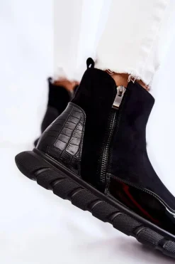 Zamszowe Damskie Botki Sneakersy Vinceza 23-10789 Czarne