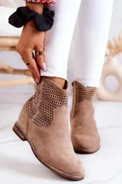 Zamszowe Damskie Botki Ukryty Koturn Beżowe Solene