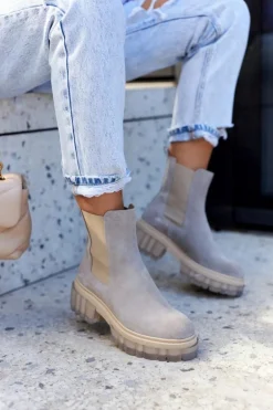 Zamszowe Damskie Botki Workery Jasnoszare Kennel