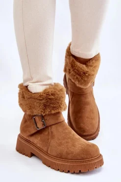 Zamszowe Damskie Botki Z Futerkiem Na Suwak Camel Conquer