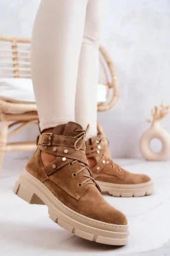 Zamszowe Damskie Botki Z Wycięciami Camel Everly