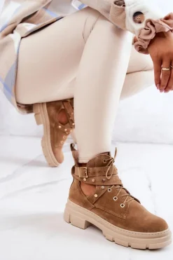 Zamszowe Damskie Botki Z Wycięciami Camel Everly