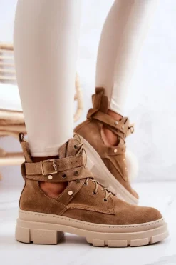 Zamszowe Damskie Botki Z Wycięciami Camel Everly