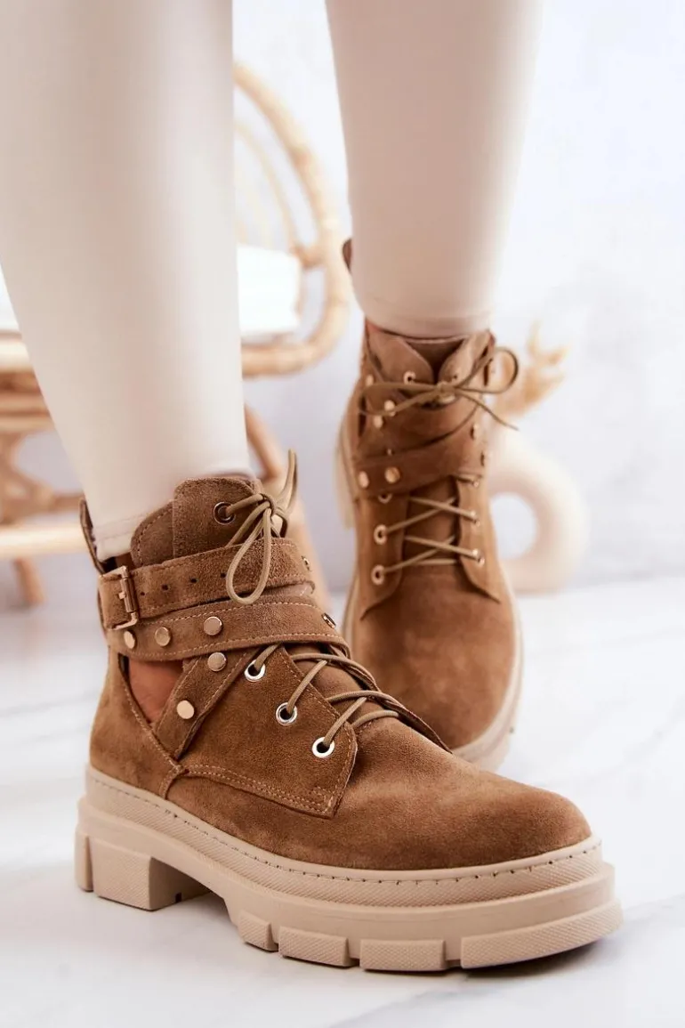 Zamszowe Damskie Botki Z Wycięciami Camel Everly