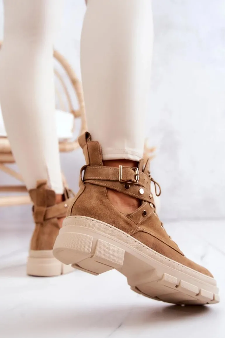 Zamszowe Damskie Botki Z Wycięciami Camel Everly