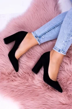 Zamszowe Damskie Czarne Czółenka Na Słupku Celine