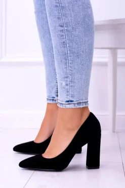 Zamszowe Damskie Czarne Czółenka Na Słupku Celine