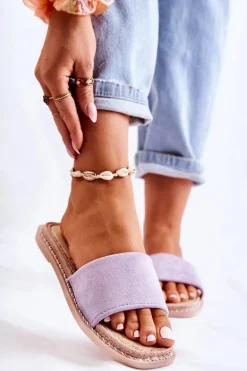 Zamszowe Damskie Klapki Fioletowe Sunset