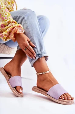 Zamszowe Damskie Klapki Fioletowe Sunset