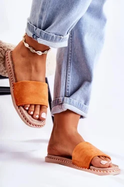 Zamszowe Damskie Klapki Pomarańczowe Sunset