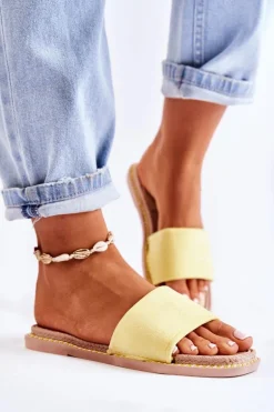 Zamszowe Damskie Klapki Żółte Sunset