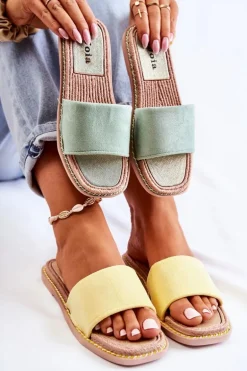 Zamszowe Damskie Klapki Żółte Sunset