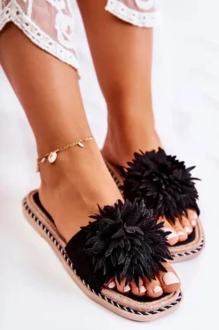 Zamszowe Damskie Klapki Z Ozdobą Czarne Giorgia