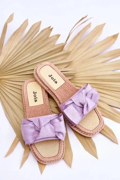 Zamszowe Damskie Klapki Z Kokardą Fioletowe Ambra