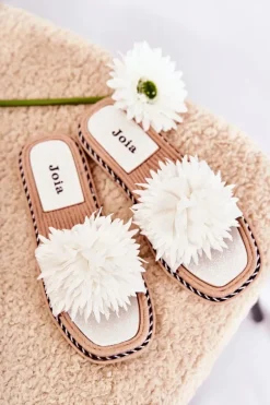 Zamszowe Damskie Klapki Z Ozdobą Białe Giorgia