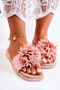 Zamszowe Damskie Klapki Z Ozdobą Różowe Giorgia