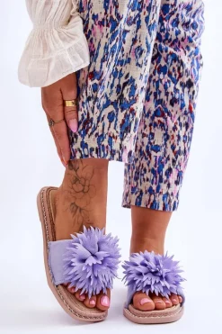 Zamszowe Damskie Klapki Z Ozdobą Fioletowe Giorgia