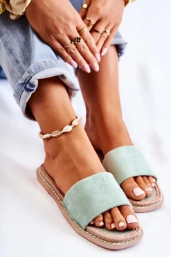 Zamszowe Damskie Klapki Zielone Sunset