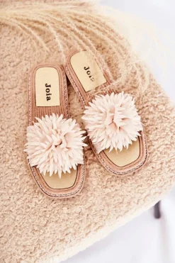 Zamszowe Damskie Klapki Z Ozdobą Beżowe Giorgia