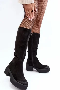 Zamszowe Damskie Kozaki Przed Kolano Lemar Czarne Malayah