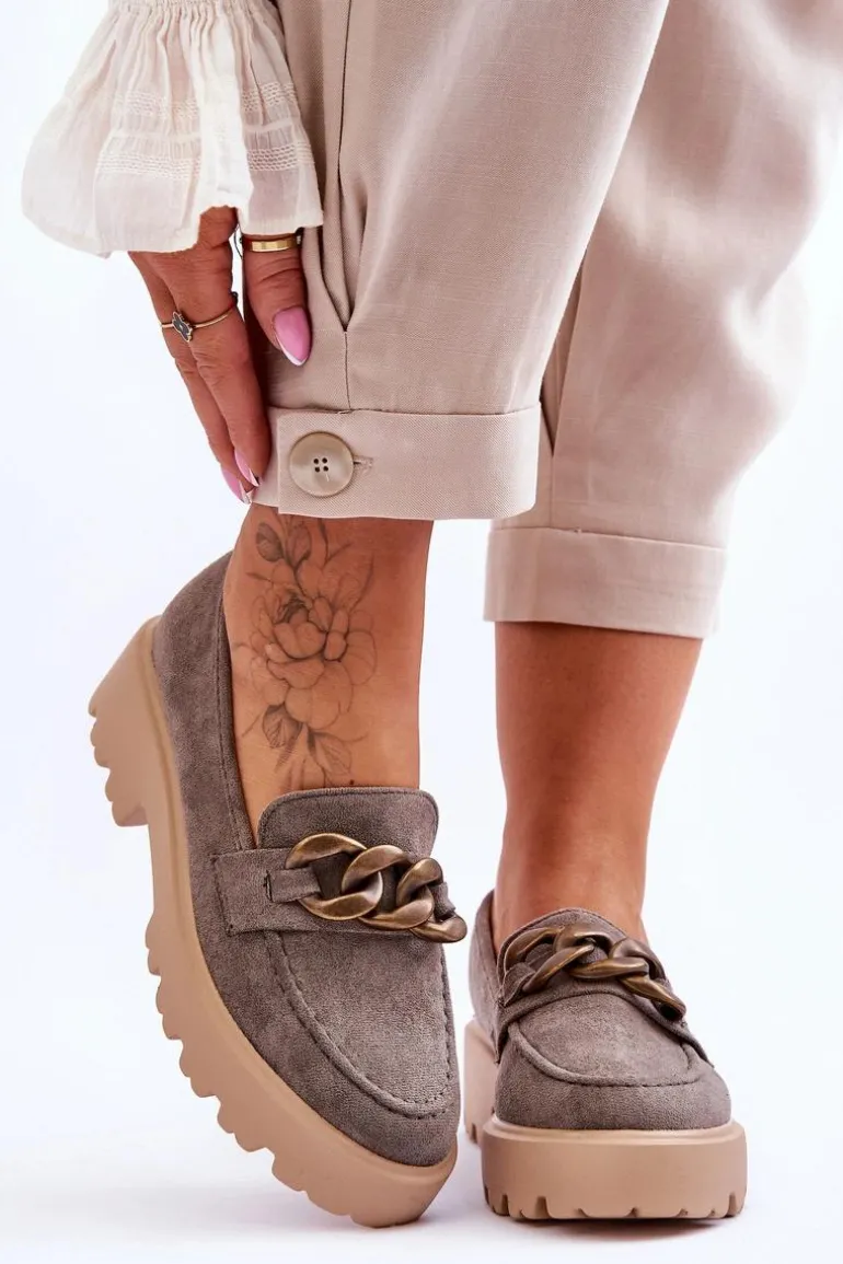 Zamszowe Damskie Mokasyny S.Barski HX52-222 Szare