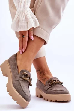 Zamszowe Damskie Mokasyny S.Barski HX52-222 Szare