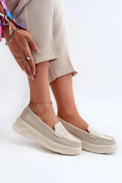 Zamszowe Damskie Mokasyny Jasnobeżowe Filidia