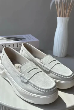 Zamszowe Damskie Mokasyny Jasnobeżowe Filidia