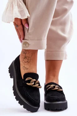 Zamszowe Damskie Mokasyny S.Barski HX52-222 Czarne